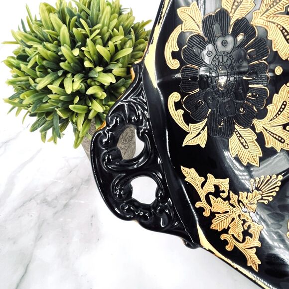 Cambridge LORNA Ebony Gilt 2-Handle Serving Platter Rare Vintage 1930's - Picture 2 of 6